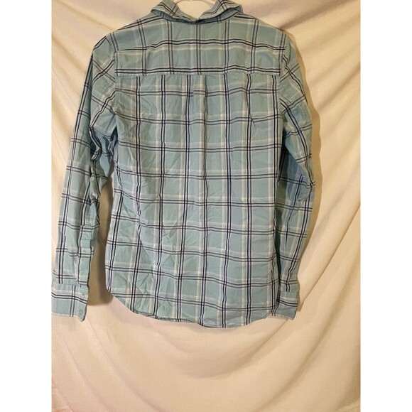 Check & Stripe Women’s Button Down Shirt Blue Plaid Medium Long Sleeve - Picture 6 of 6